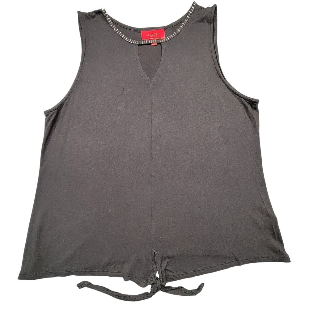 Jennifer Lopez Black Tank Sleeveless Shirt Studded Round Neck Top Women's Size M